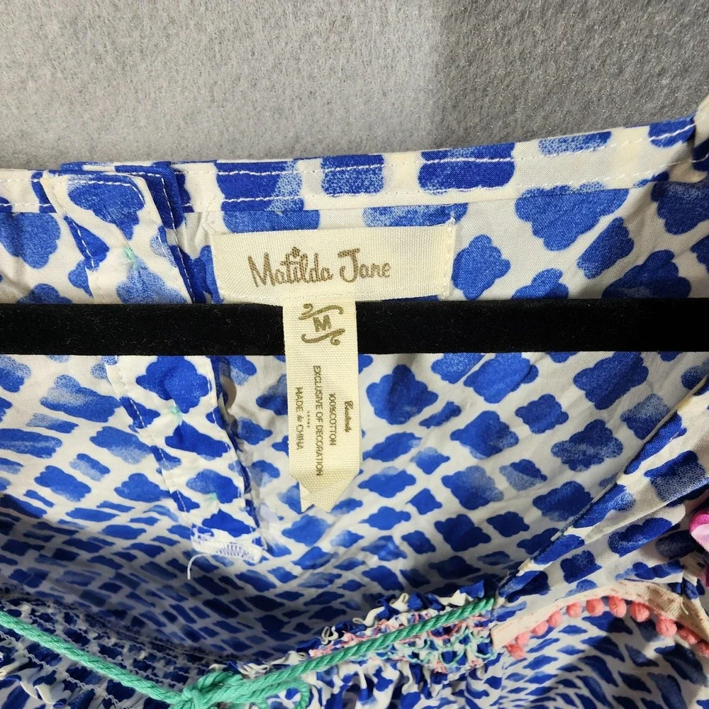 Matilda Jane Shirt Womens Medium‎ Smocked Sleeveless Ruffle Boho Tassel